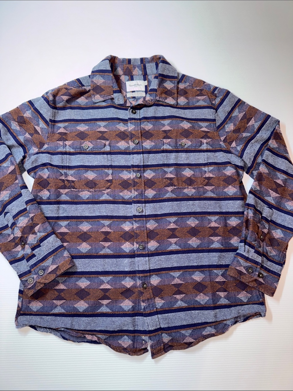 Goodfellow & Co Blue and Brown Geometric Button-Up Shirt %100 cotton